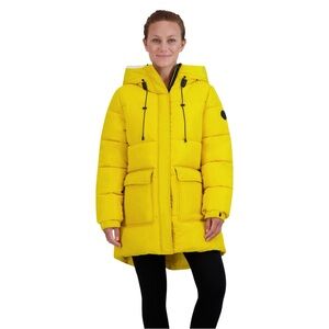 NWT Juniors' Madden Girl Long Puffer Coat Yellow size Large